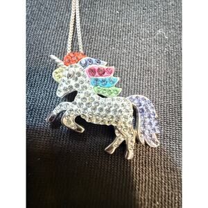 Vintage Sterling Silver Unicorn Swarovski elements Necklace 925 AU Rainbow
